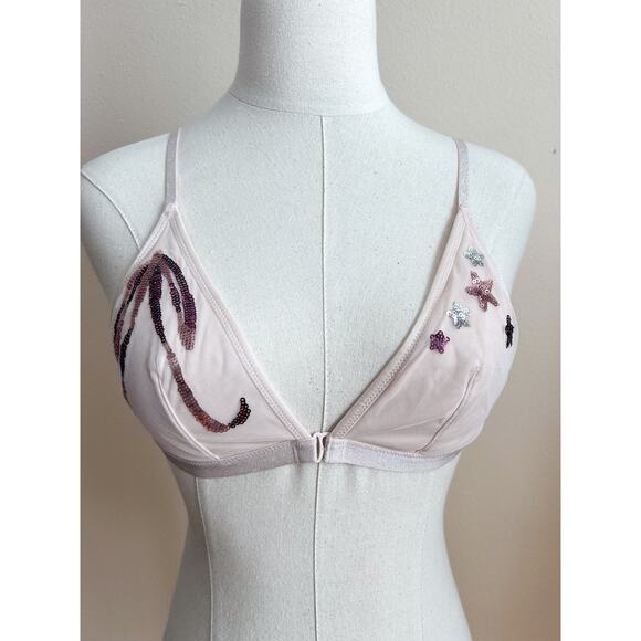 Victoria's Secret Pink Triangle Bralette Medium Sequins No Padding Front Close - Picture 3 of 6